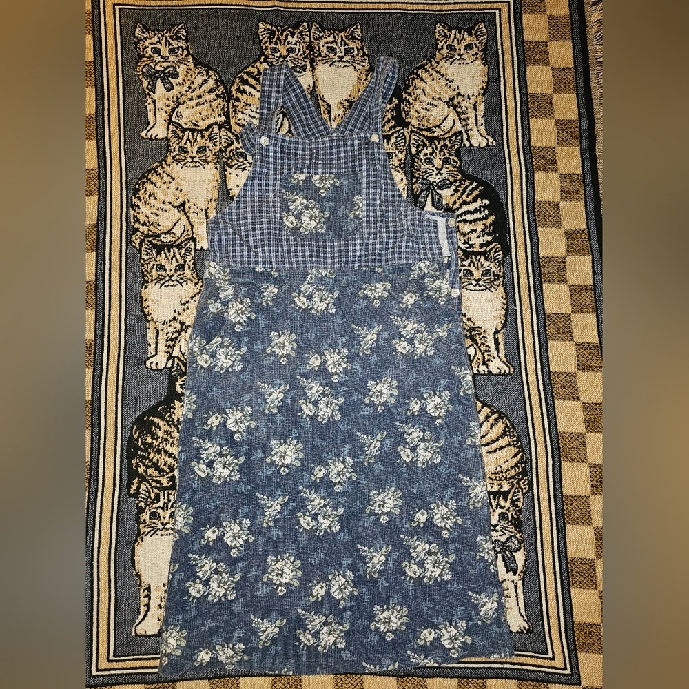 Shaver Lake vintage dress floral plaid mix Cottagecore overall style 90's
